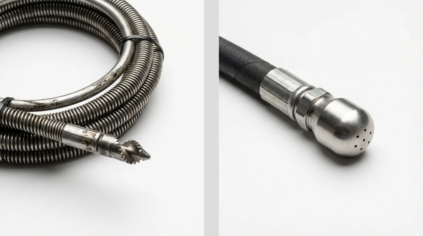 Drain snake cable and hydro jetting nozzle used for drain cleaning in Ville Platte, LA