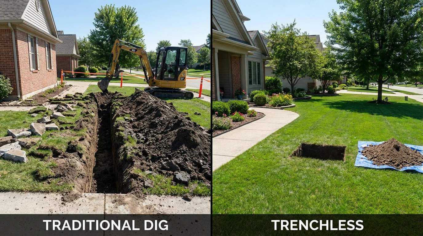 Trenchless sewer repair with minimal yard damage versus traditional excavation in Ville Platte, LA